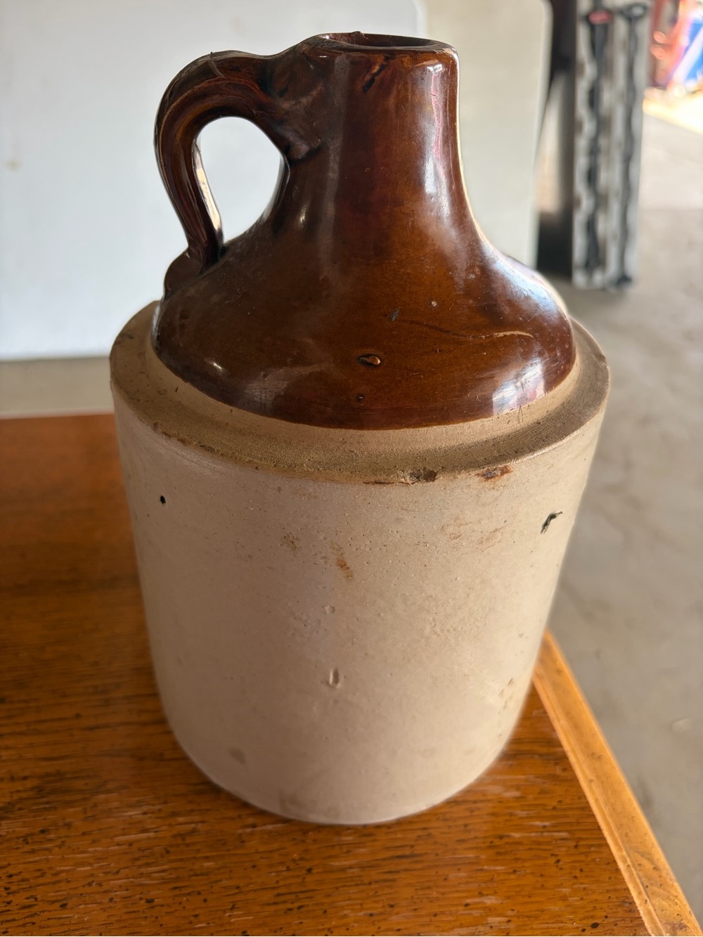 Vintage Brown and Tan Stoneware Jug - Home Art Accent